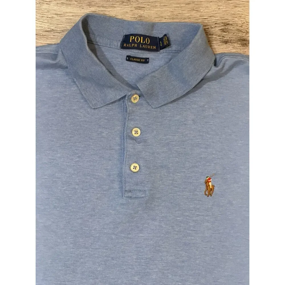 Polo Ralph Lauren Shirt Mens Size Large Blue Solid flesh pony Classic Fit Preppy